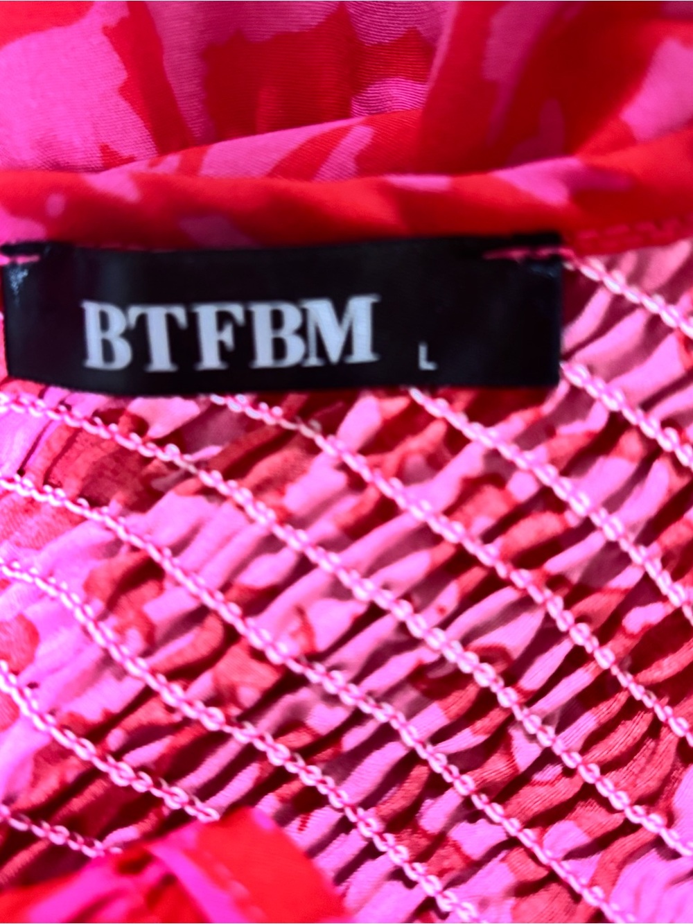 BTFBM Red and Pink Smocked Maxi Dress Size Large - Picture 5 of 5